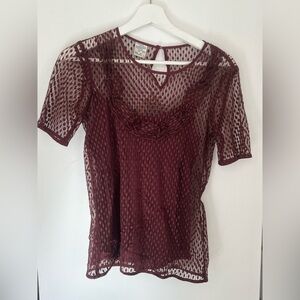 NWT BAUM UND PFERDGARTEN Burgundy Mesh Blouse| size 36